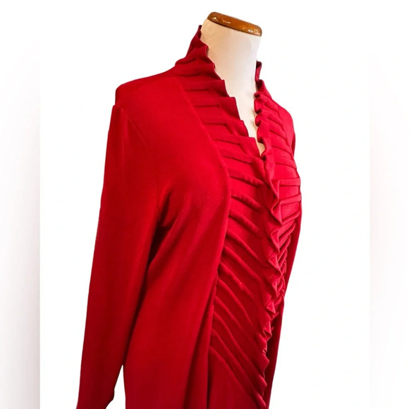Chico’s Travelers Open Front Red Ruched Ruffled Cardigan Jacket - Picture 3 of 6